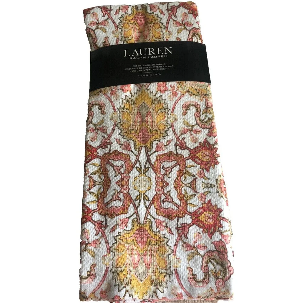 Ralph Lauren Kitchen Dish Towels Set Of 3 Geometric Floral Multicolor 17X28''